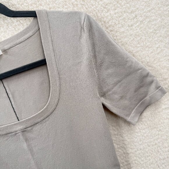 There Was One Scoop Neck Short sleeve Sweater Mini Dress Taupe Beige Knit - Picture 4 of 12